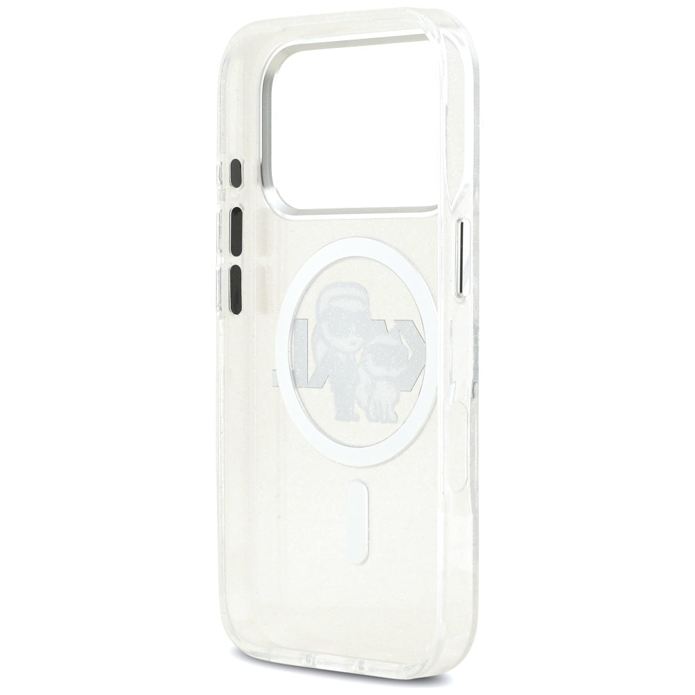 Karl Lagerfeld IML Glitter Karl & Choupette Sketch Logo MagSafe Dėklas iPhone 17 Pro - Skaidrus -- iPhone 17 Pro