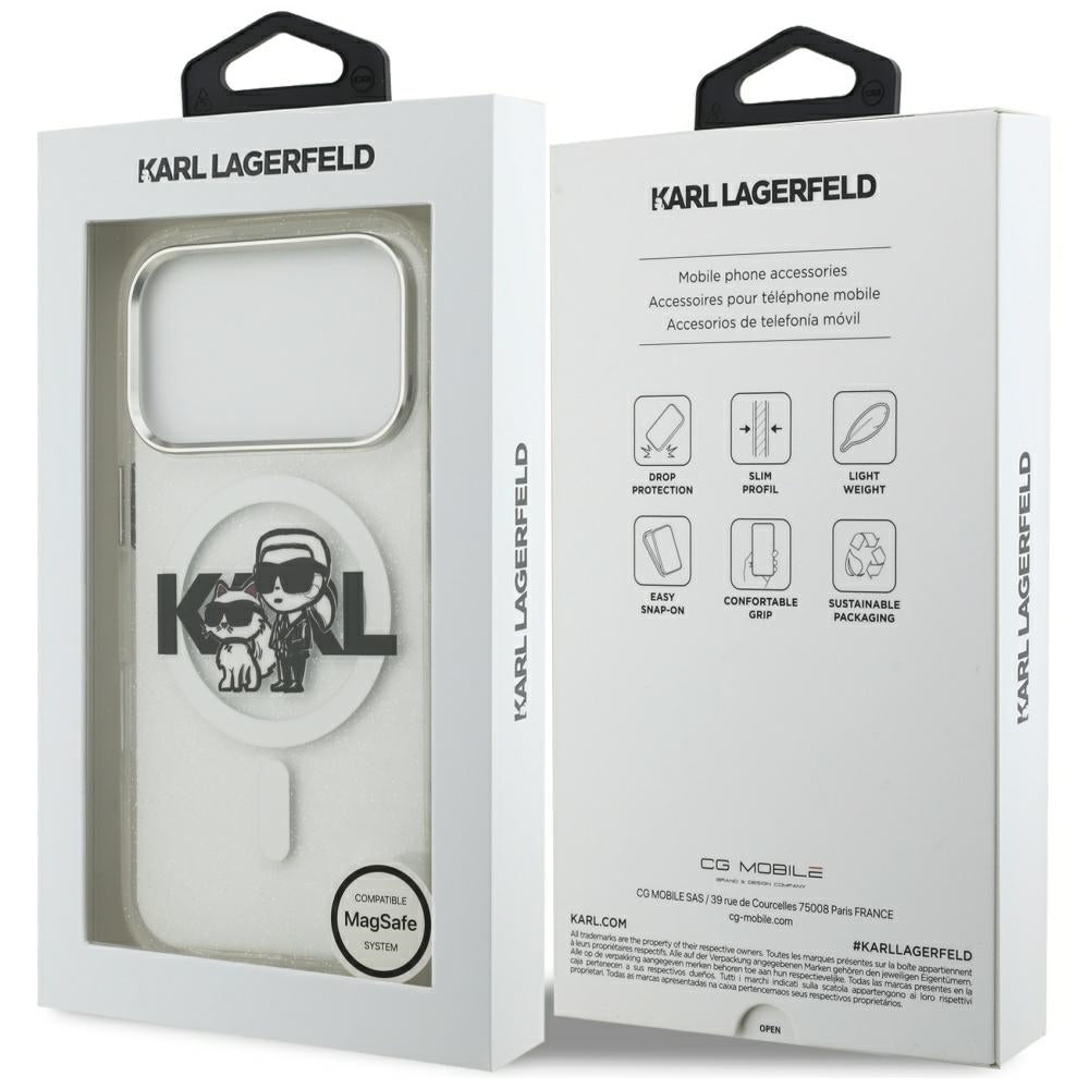 Karl Lagerfeld IML Glitter Karl & Choupette Sketch Logo MagSafe Dėklas iPhone 17 Pro - Skaidrus -- iPhone 17 Pro