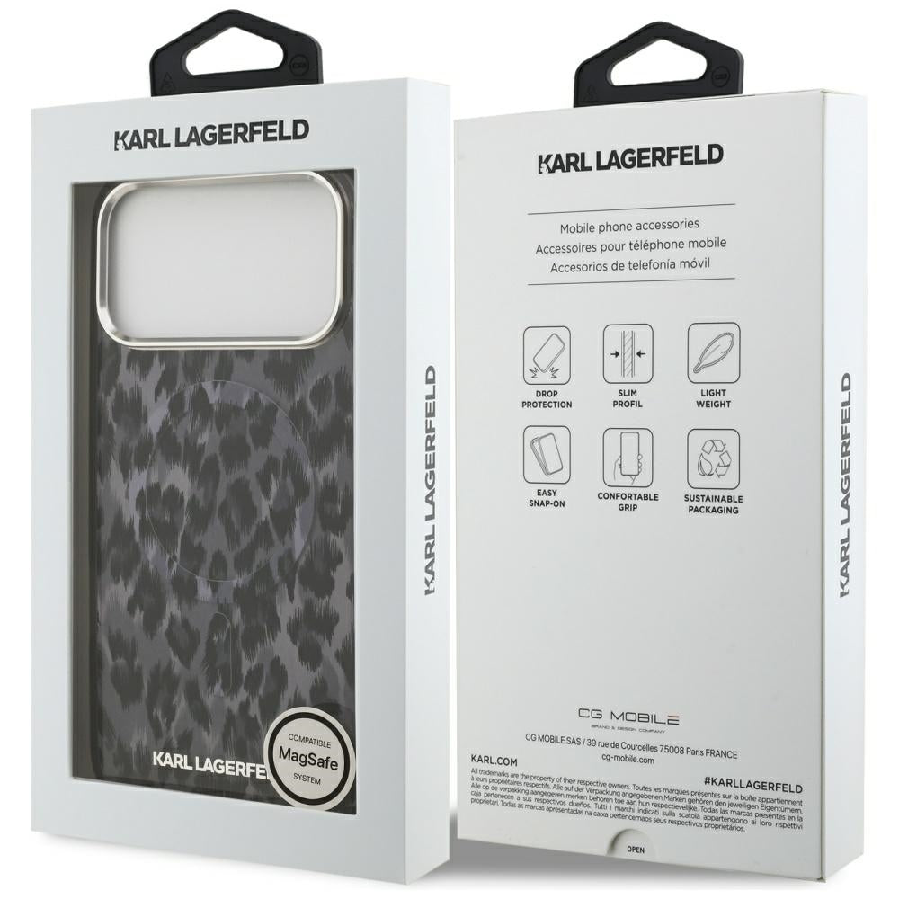 Karl Lagerfeld IML Leopard Pattern MagSafe dėklas iPhone 17 Pro Max - Juodas -- iPhone 17 Pro Max