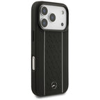 Mercedes Leather Star Pattern Stripes MagSafe dėklas iPhone 17 Pro - juodas -- iPhone 17 Pro