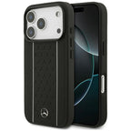 Mercedes Leather Star Pattern Stripes MagSafe dėklas iPhone 17 Pro - juodas -- iPhone 17 Pro
