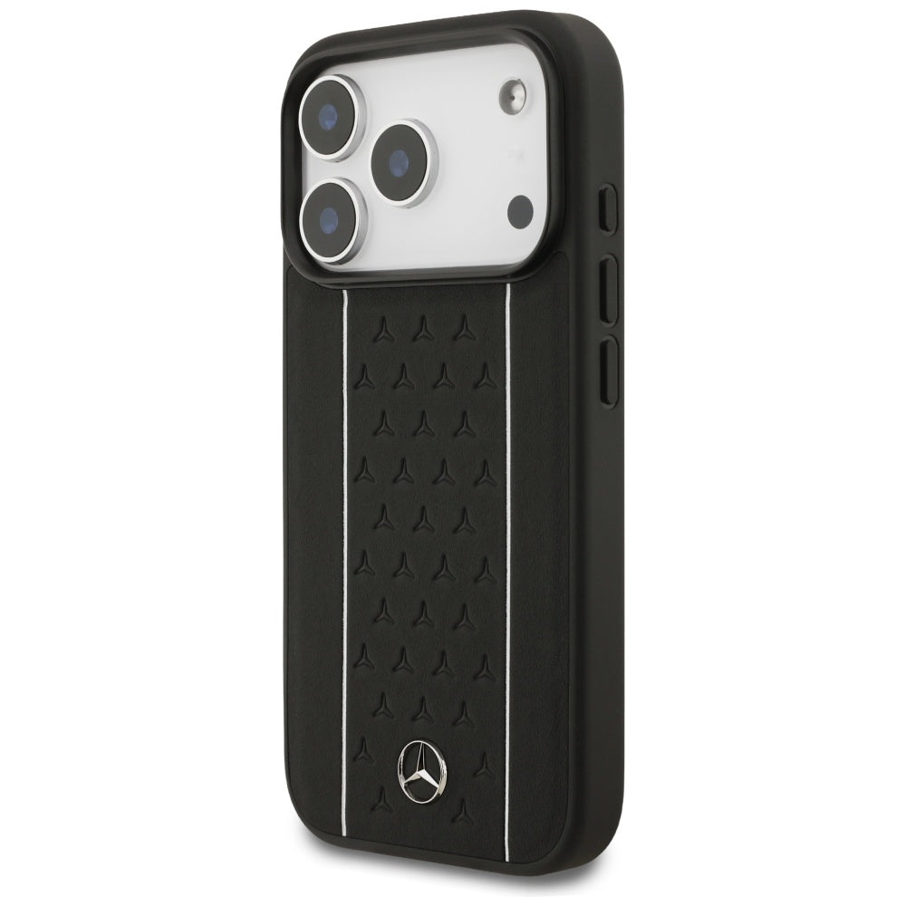 Mercedes Leather Star Pattern Stripes MagSafe dėklas iPhone 17 Pro - juodas -- iPhone 17 Pro