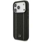 Mercedes Leather Star Pattern Stripes MagSafe dėklas iPhone 17 Pro - juodas -- iPhone 17 Pro