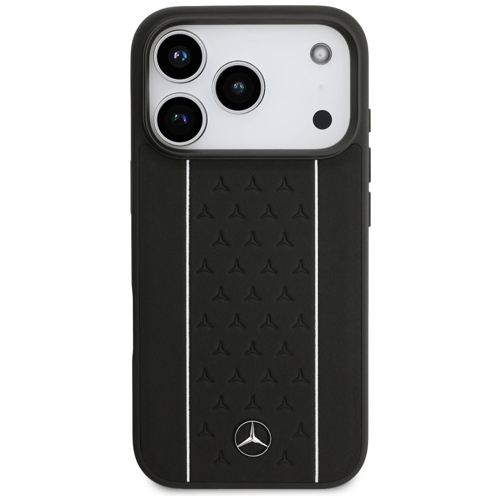 Mercedes Leather Star Pattern Stripes MagSafe dėklas iPhone 17 Pro - juodas -- iPhone 17 Pro
