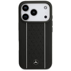 Mercedes Leather Star Pattern Stripes MagSafe dėklas iPhone 17 Pro - juodas -- iPhone 17 Pro