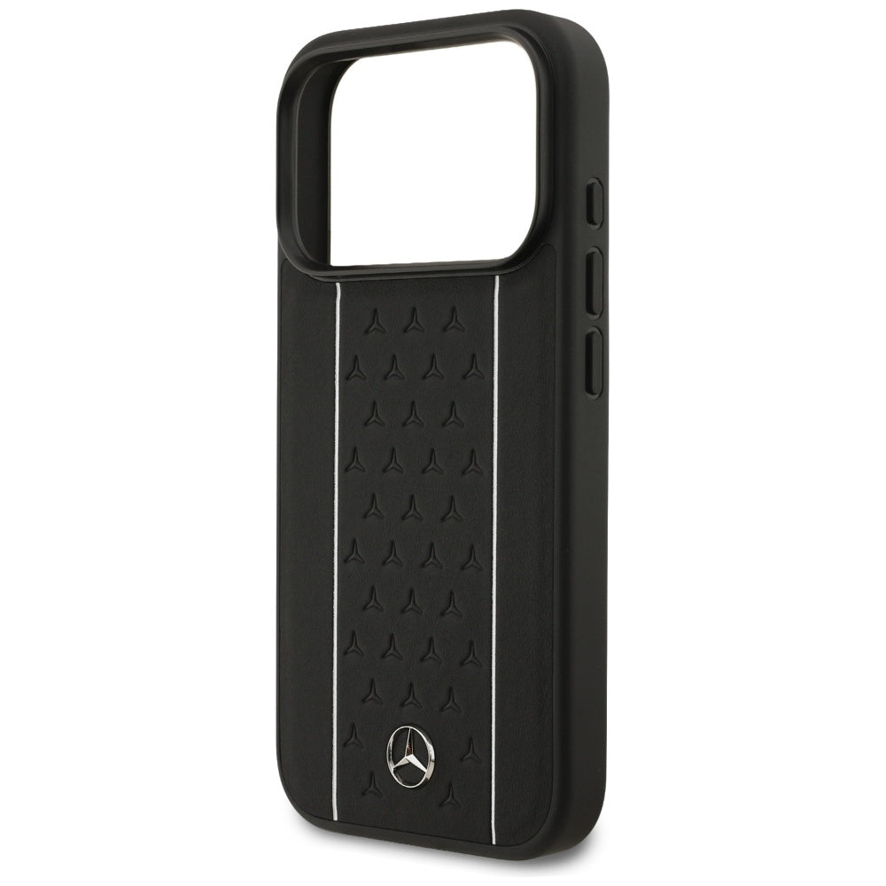 Mercedes Leather Star Pattern Stripes MagSafe dėklas iPhone 17 Pro - juodas -- iPhone 17 Pro