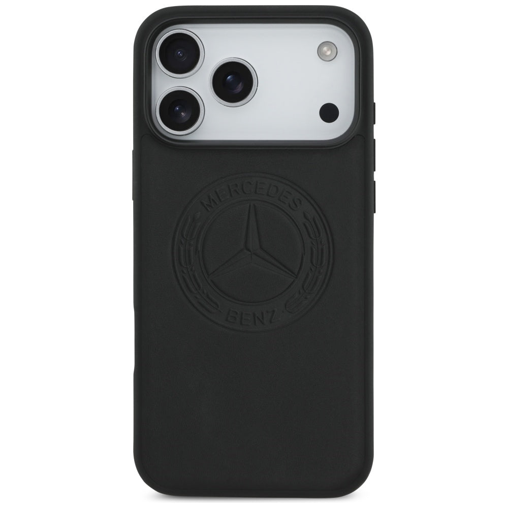 „Mercedes Leather Vintage“ logotipas MagSafe Dėklas, skirtas iPhone 17 Pro Max – juodas