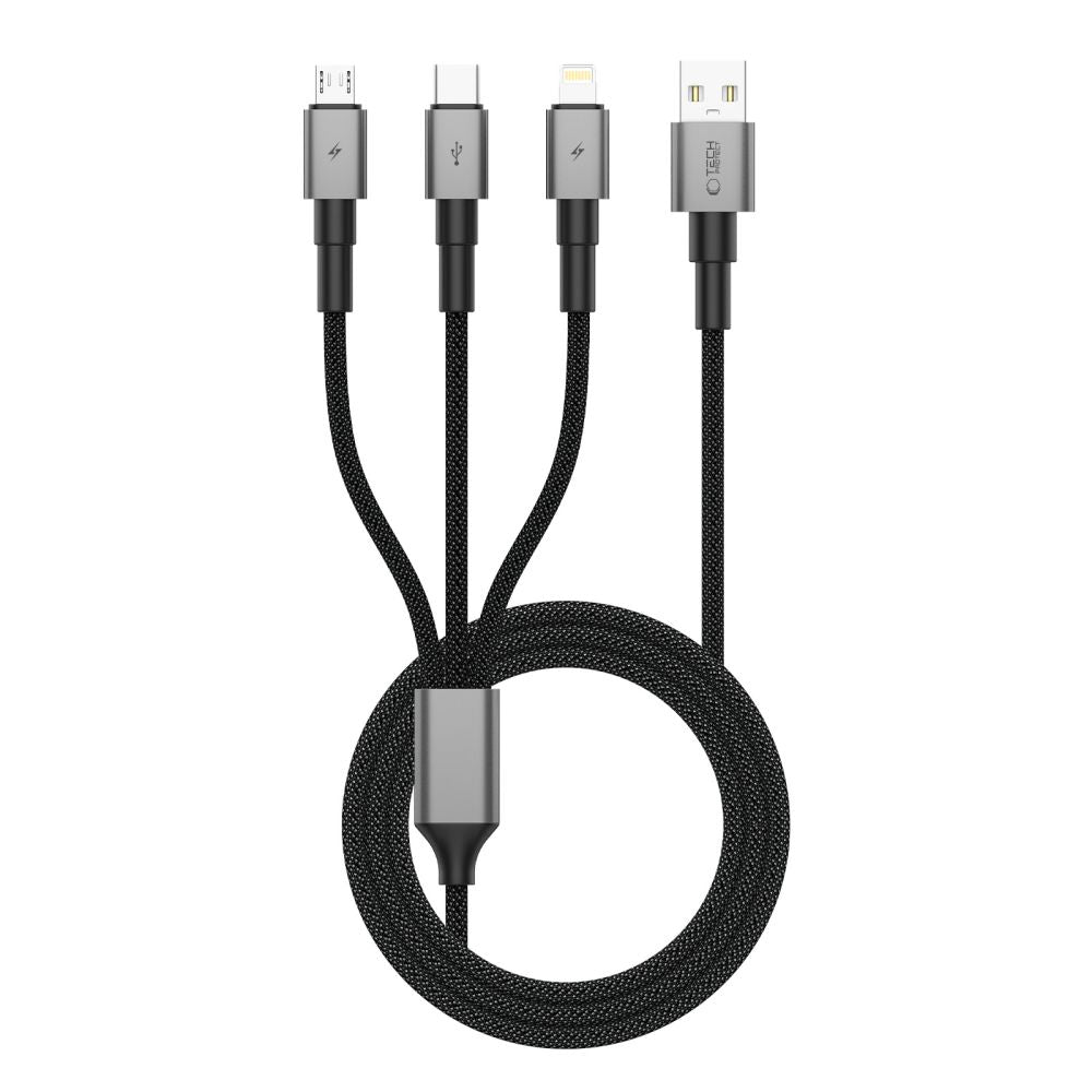 Tech-Protect Laidas UltraBoost DNA 3in1 USB-C / Micro-USB / Lightning 120 cm - pilkas -- Cell phone cables