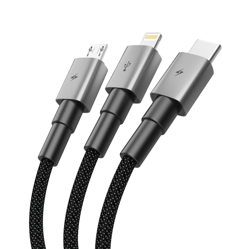 Tech-Protect Laidas UltraBoost DNA 3in1 USB-C / Micro-USB / Lightning 120 cm - pilkas -- Cell phone cables