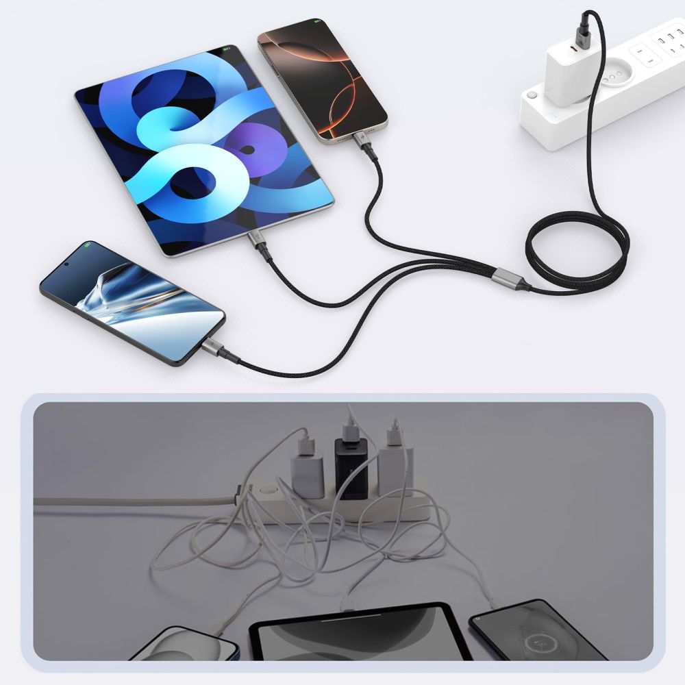 Tech-Protect Laidas UltraBoost DNA 3in1 USB-C / Micro-USB / Lightning 120 cm - pilkas -- Cell phone cables