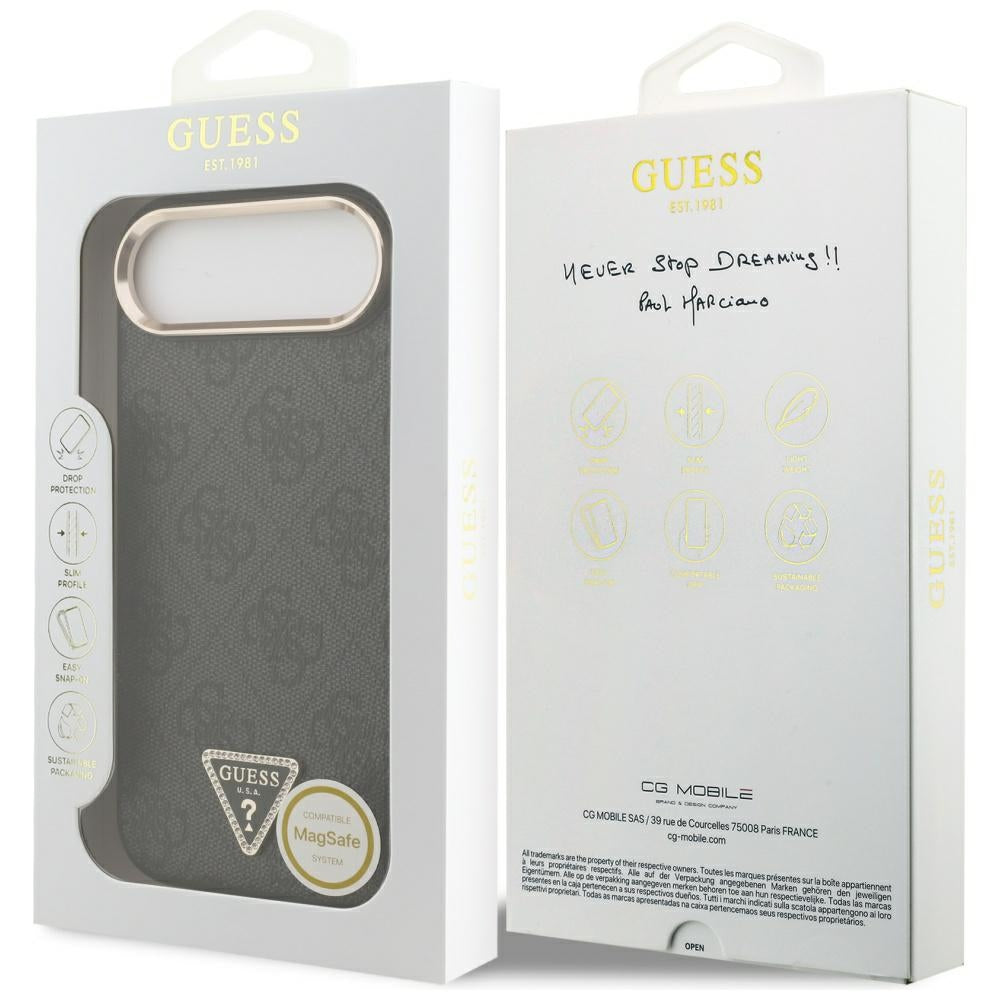 Guess 4G Triangle Logo MagSafe dėklas, skirtas iPhone Air - juodas ir auksinis