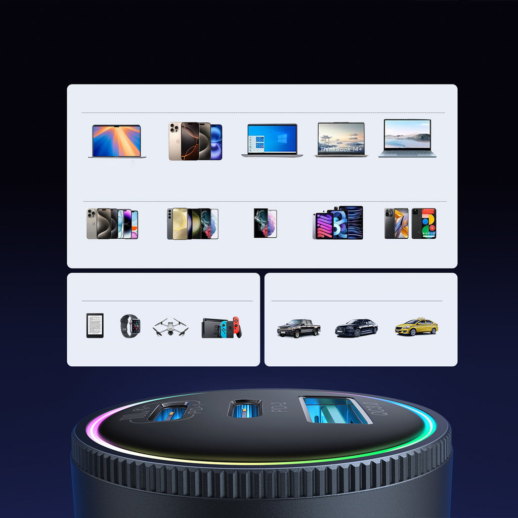 Joyroom automobilių įkroviklis JR-CCN07 145W 2xUSB-C USB-A + 100W USB-C laidas, tamsiai pilkas