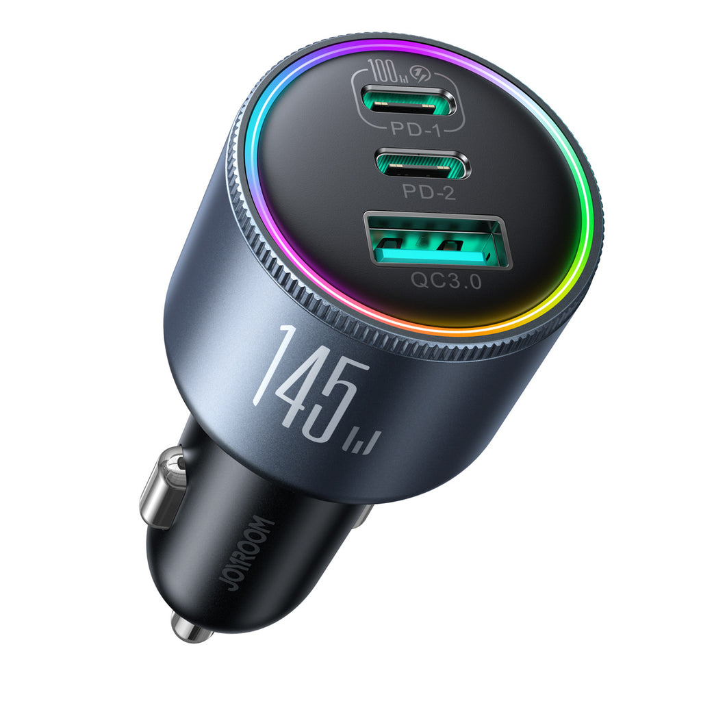 Joyroom automobilių įkroviklis JR-CCN07 145W 2xUSB-C USB-A + 100W USB-C laidas, tamsiai pilkas