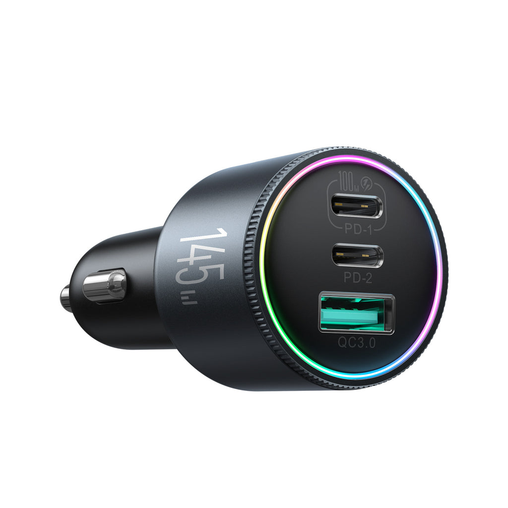 Joyroom automobilių įkroviklis JR-CCN07 145W 2xUSB-C USB-A + 100W USB-C laidas, tamsiai pilkas