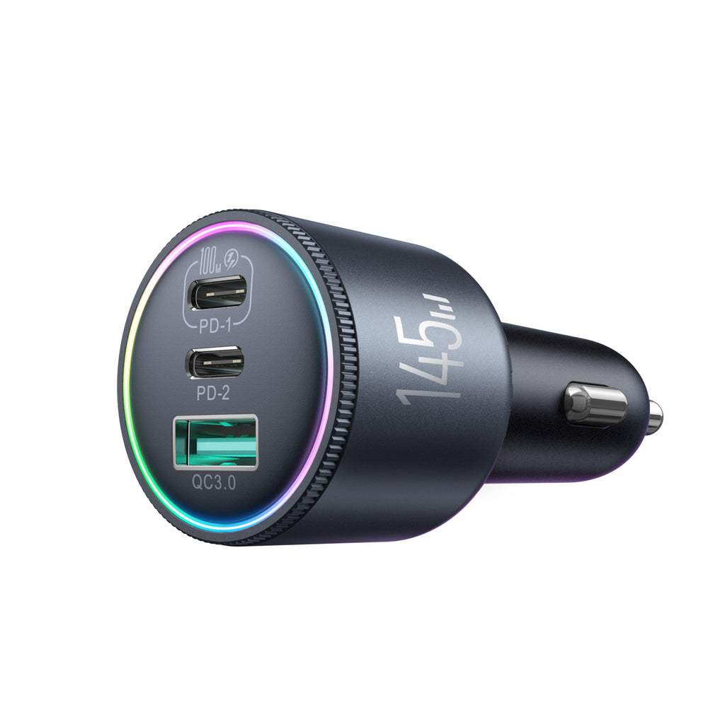 Joyroom automobilių įkroviklis JR-CCN07 145W 2xUSB-C USB-A + 100W USB-C laidas, tamsiai pilkas