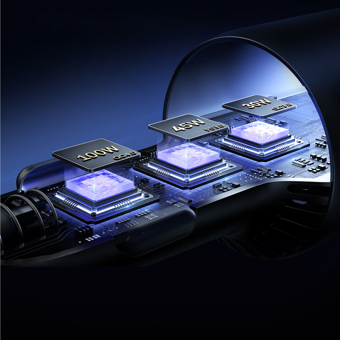 Joyroom automobilių įkroviklis JR-CCN07 145W 2xUSB-C USB-A + 100W USB-C laidas, tamsiai pilkas