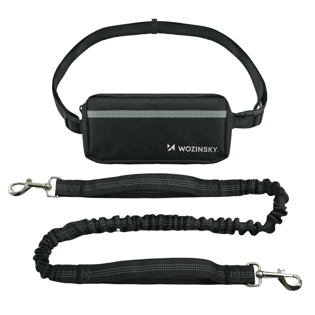Wozinsky WPST-01 šoninis dirželis su kišene ir elastine pavadėle bėgimui su šuniu - juodas -- Cycling Accessories