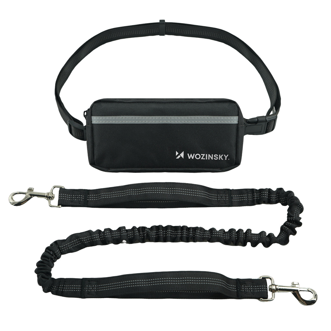 Wozinsky WPST-01 šoninis dirželis su kišene ir elastine pavadėle bėgimui su šuniu - juodas -- Cycling Accessories