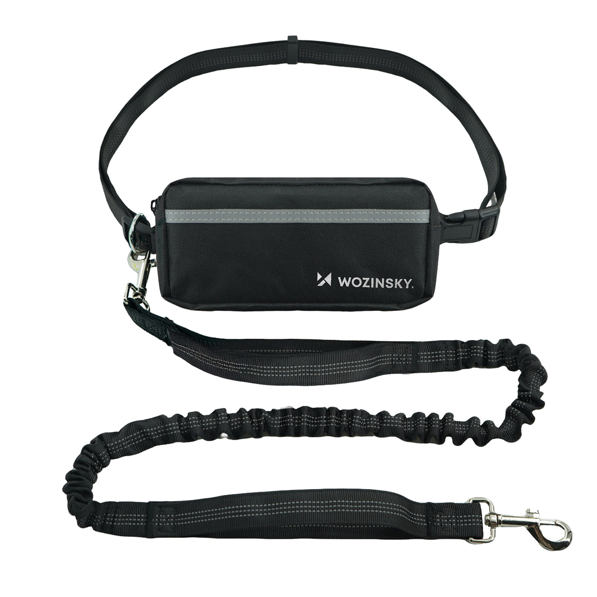 Wozinsky WPST-01 šoninis dirželis su kišene ir elastine pavadėle bėgimui su šuniu - juodas -- Cycling Accessories
