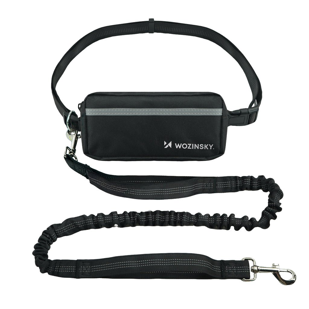 Wozinsky WPST-01 šoninis dirželis su kišene ir elastine pavadėle bėgimui su šuniu - juodas -- Cycling Accessories