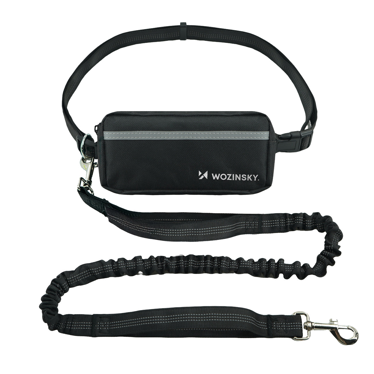 Wozinsky WPST-01 šoninis dirželis su kišene ir elastine pavadėle bėgimui su šuniu - juodas -- Cycling Accessories