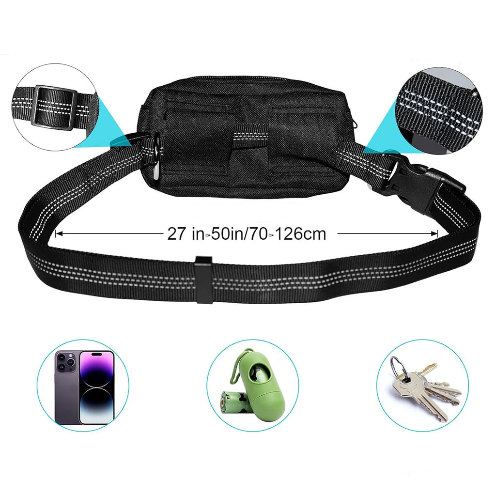 Wozinsky WPST-01 šoninis dirželis su kišene ir elastine pavadėle bėgimui su šuniu - juodas -- Cycling Accessories