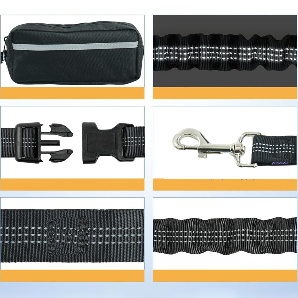 Wozinsky WPST-01 šoninis dirželis su kišene ir elastine pavadėle bėgimui su šuniu - juodas -- Cycling Accessories