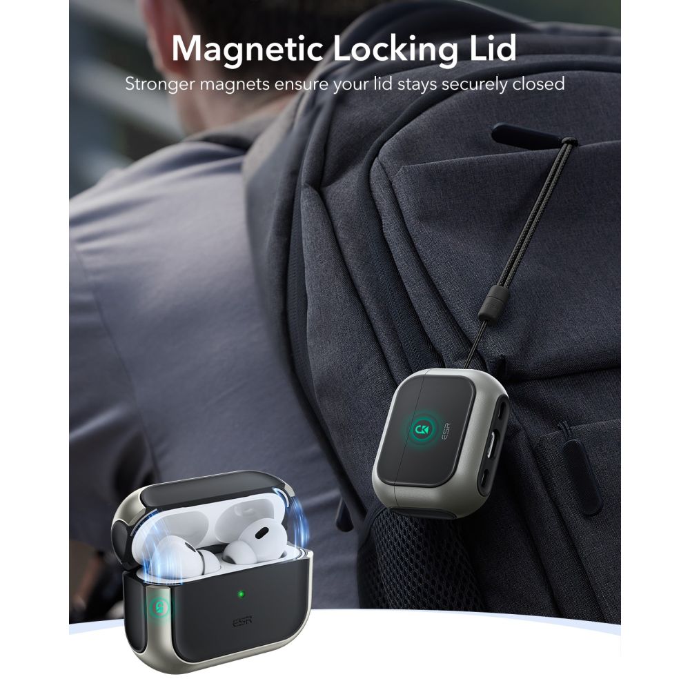 ESR Orbit HaloLock MagSafe dėklas AirPods Pro 3 – pilkas/juodas -- AirPods Pro 3