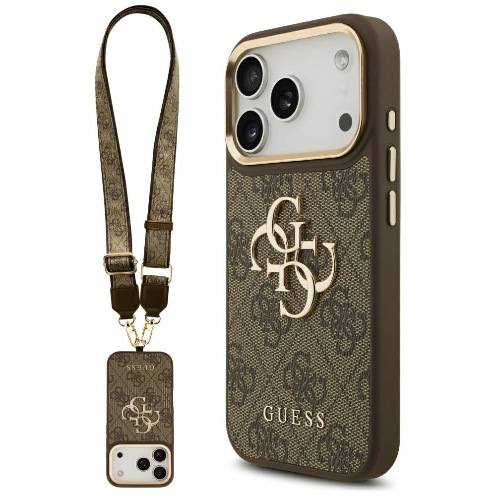 Guess 4G Big 4G Classic Logo Big Strap Metal Buttons dėklas iPhone 17 Pro - Ruda -- iPhone 17 Pro