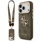 Guess 4G Big 4G Classic Logo Big Strap Metal Buttons dėklas iPhone 17 Pro - Ruda -- iPhone 17 Pro