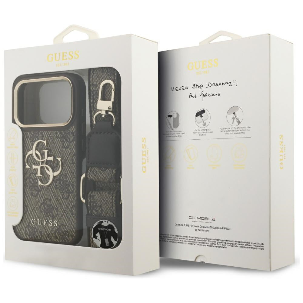 Guess 4G Big 4G Classic Logo Big Strap Metal Buttons dėklas iPhone 17 Pro - Ruda -- iPhone 17 Pro
