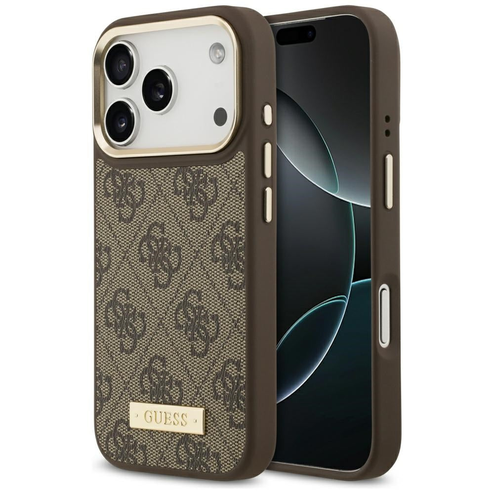 Guess 4G Logo Plate MagSafe dėklas iPhone 17 Pro - rudas -- iPhone 17 Pro