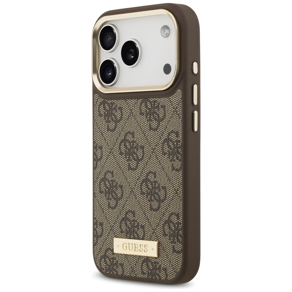 Guess 4G Logo Plate MagSafe dėklas iPhone 17 Pro - rudas -- iPhone 17 Pro