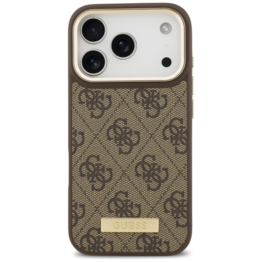 Guess 4G Logo Plate MagSafe dėklas iPhone 17 Pro - rudas -- iPhone 17 Pro