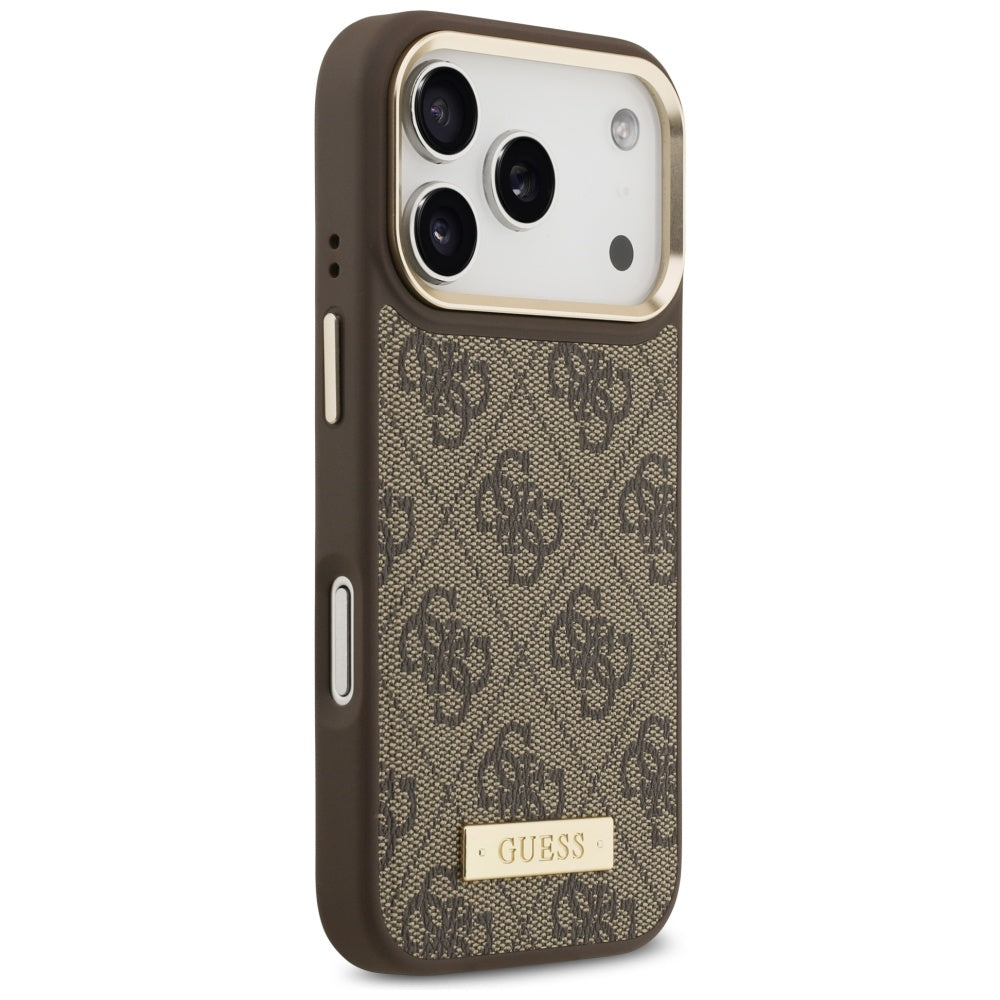 Guess 4G Logo Plate MagSafe dėklas iPhone 17 Pro - rudas -- iPhone 17 Pro