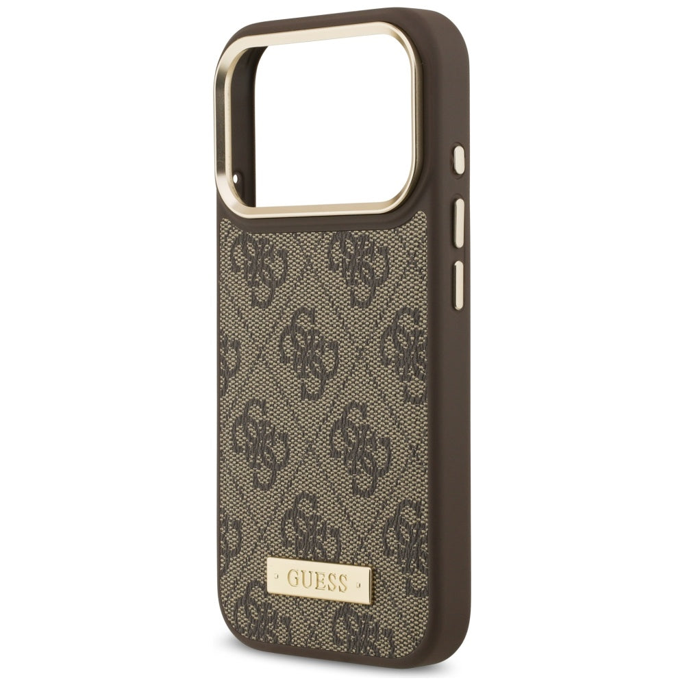 Guess 4G Logo Plate MagSafe dėklas iPhone 17 Pro - rudas -- iPhone 17 Pro