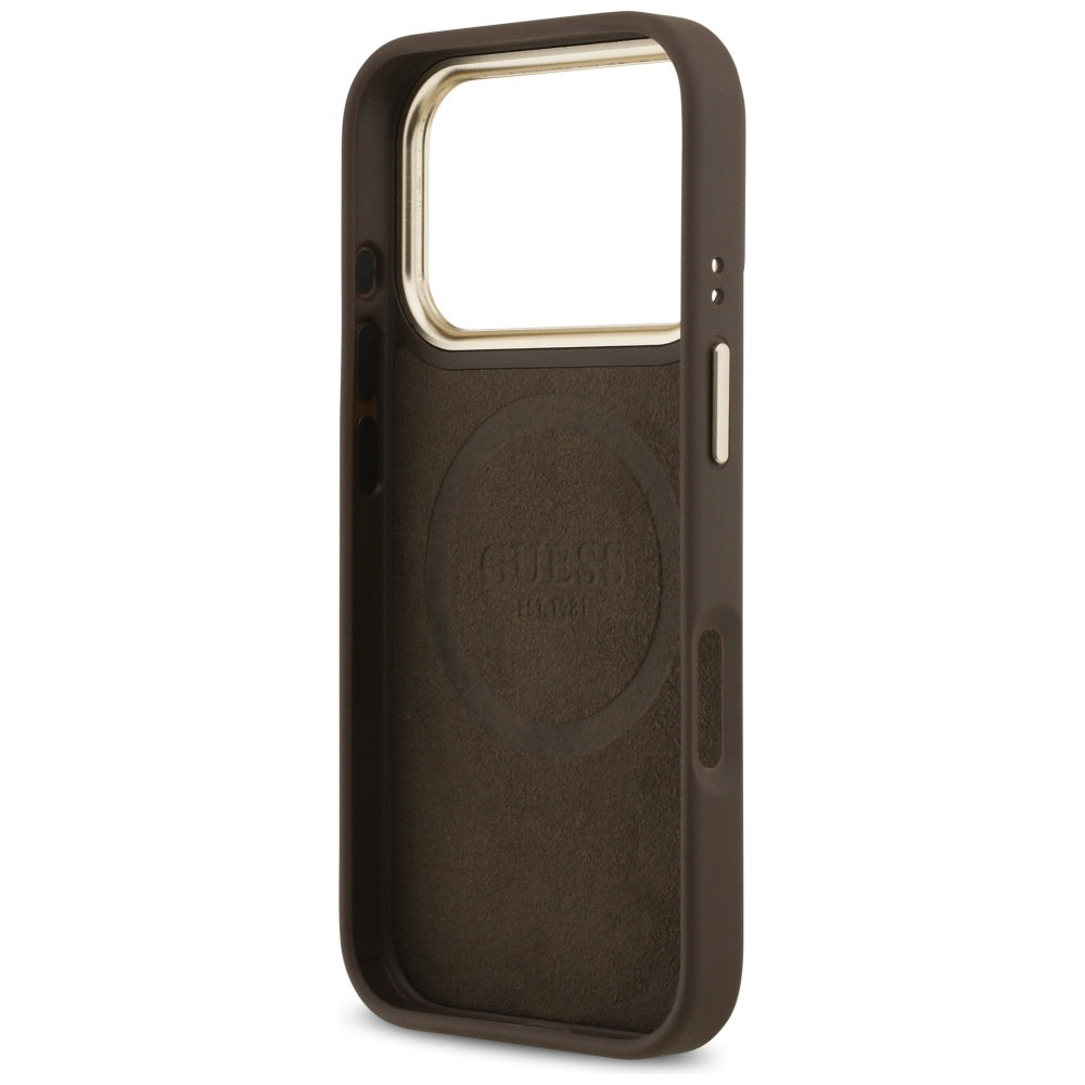 Guess 4G Logo Plate MagSafe dėklas iPhone 17 Pro - rudas -- iPhone 17 Pro