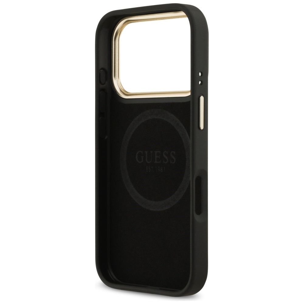 Guess 4G Logo Plate MagSafe dėklas iPhone 17 Pro - juodas -- iPhone 17 Pro
