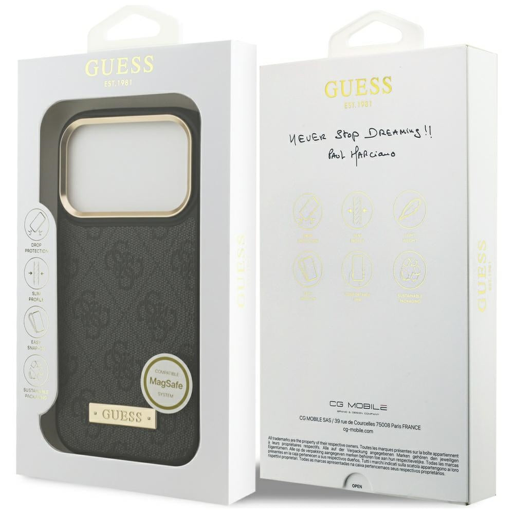 Guess 4G Logo Plate MagSafe dėklas iPhone 17 Pro - juodas -- iPhone 17 Pro
