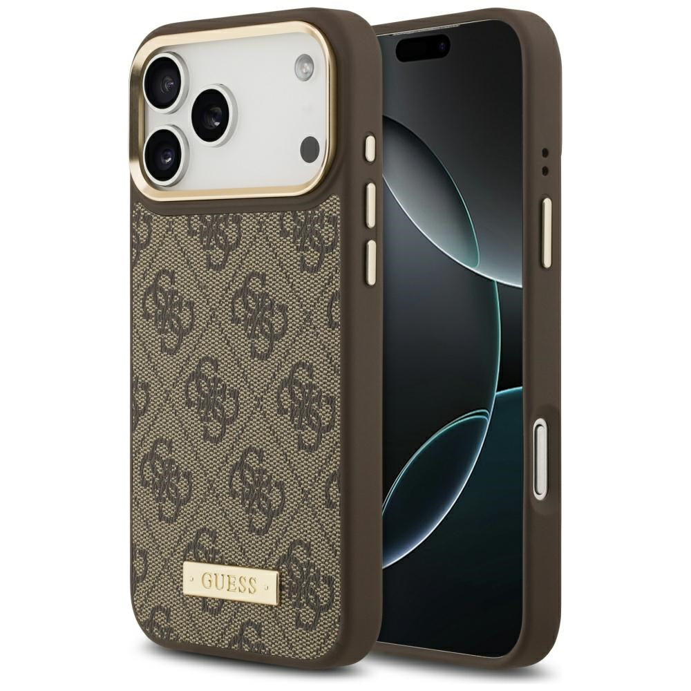 Guess 4G Logo Plate MagSafe dėklas iPhone 17 Pro Max - rudas -- iPhone 17 Pro Max