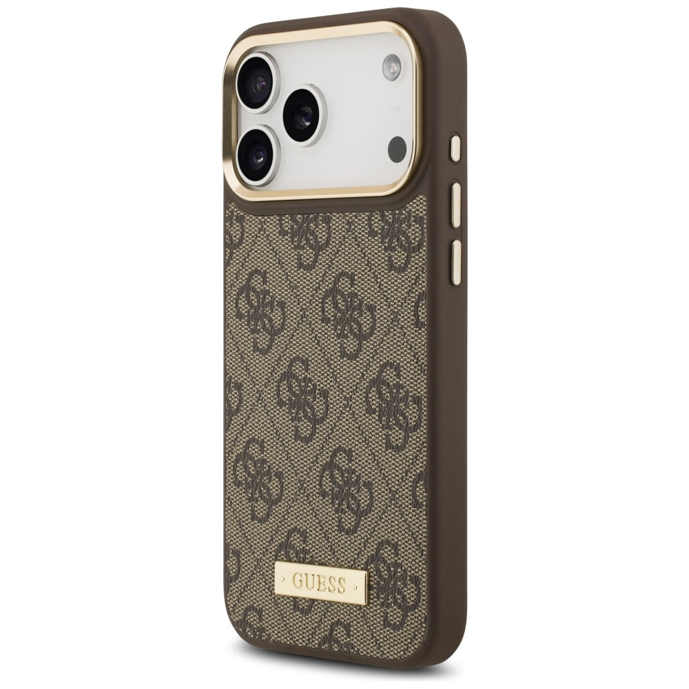 Guess 4G Logo Plate MagSafe dėklas iPhone 17 Pro Max - rudas -- iPhone 17 Pro Max