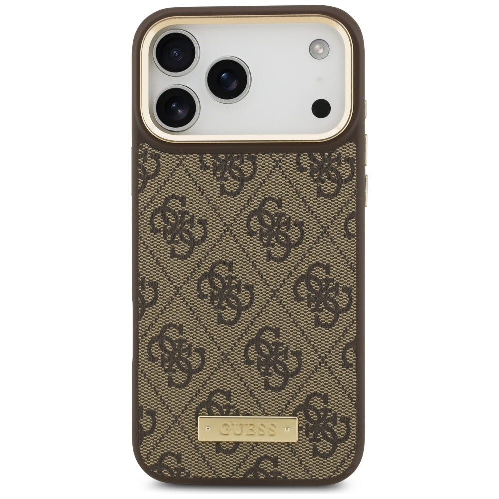 Guess 4G Logo Plate MagSafe dėklas iPhone 17 Pro Max - rudas -- iPhone 17 Pro Max