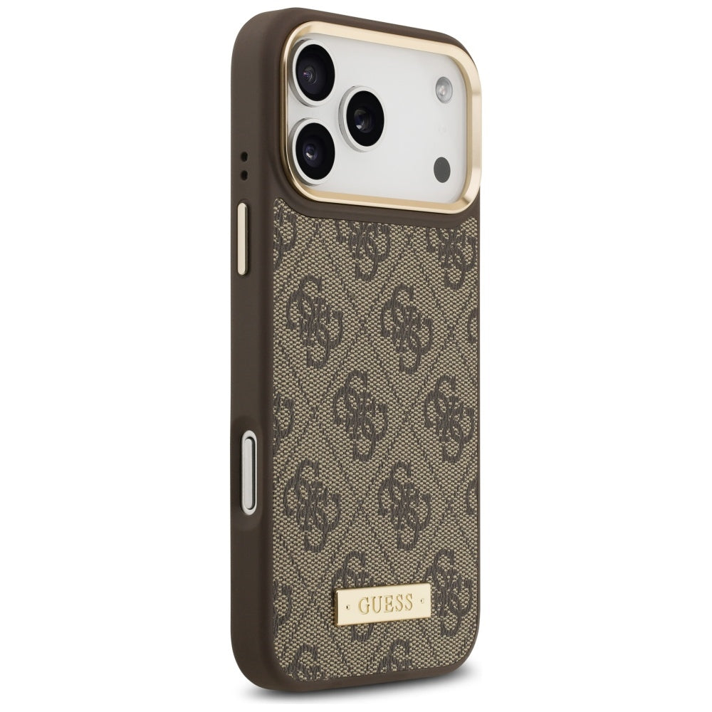 Guess 4G Logo Plate MagSafe dėklas iPhone 17 Pro Max - rudas -- iPhone 17 Pro Max