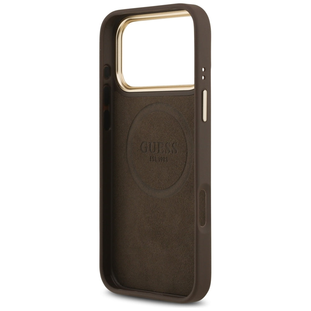 Guess 4G Logo Plate MagSafe dėklas iPhone 17 Pro Max - rudas -- iPhone 17 Pro Max