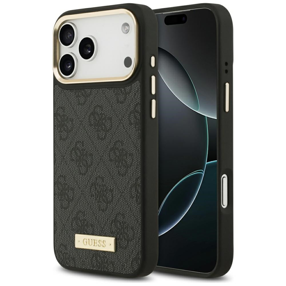 Guess 4G Logo Plate MagSafe dėklas iPhone 17 Pro Max - juodas -- iPhone 17 Pro Max