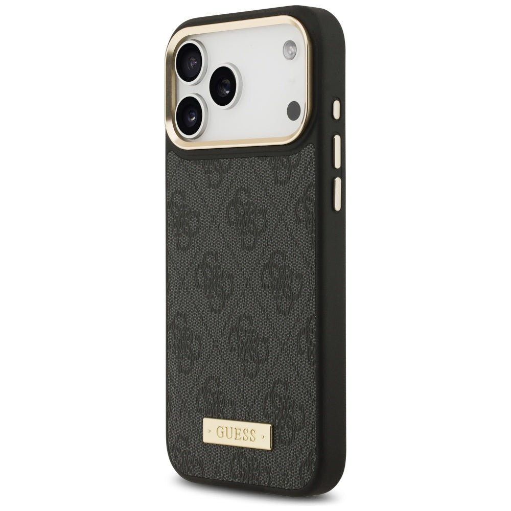 Guess 4G Logo Plate MagSafe dėklas iPhone 17 Pro Max - juodas -- iPhone 17 Pro Max