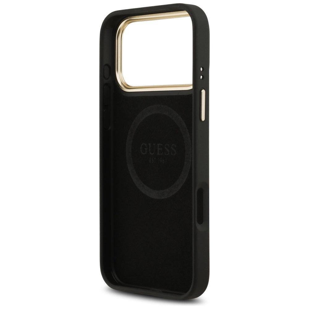 Guess 4G Logo Plate MagSafe dėklas iPhone 17 Pro Max - juodas -- iPhone 17 Pro Max