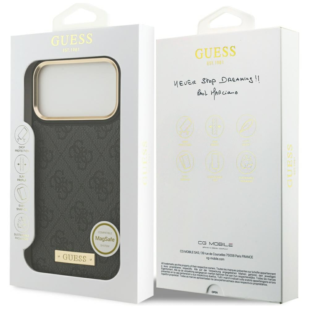 Guess 4G Logo Plate MagSafe dėklas iPhone 17 Pro Max - juodas -- iPhone 17 Pro Max
