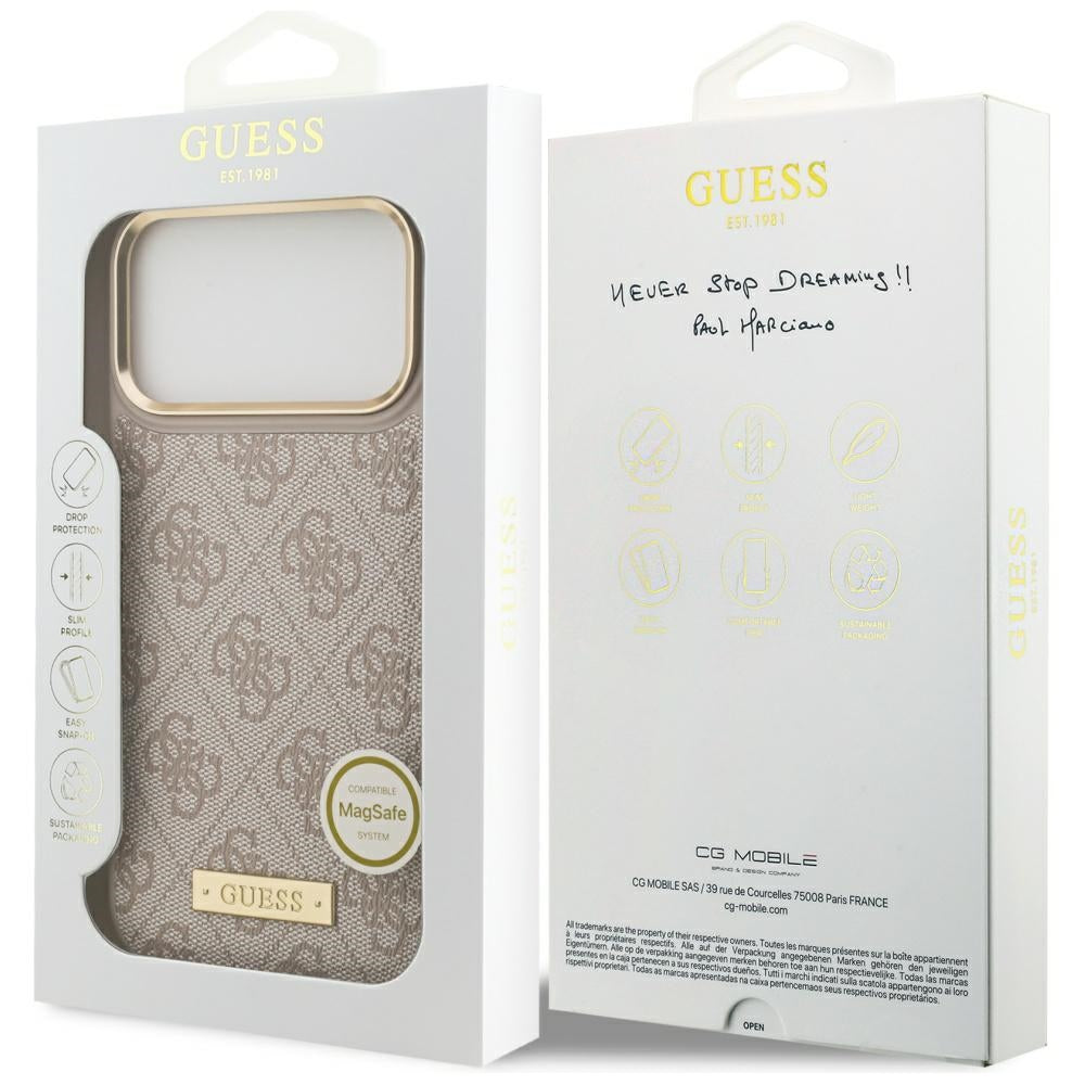 Guess 4G Logo Plate MagSafe dėklas iPhone 17 Pro Max - Rožinis -- iPhone 17 Pro Max