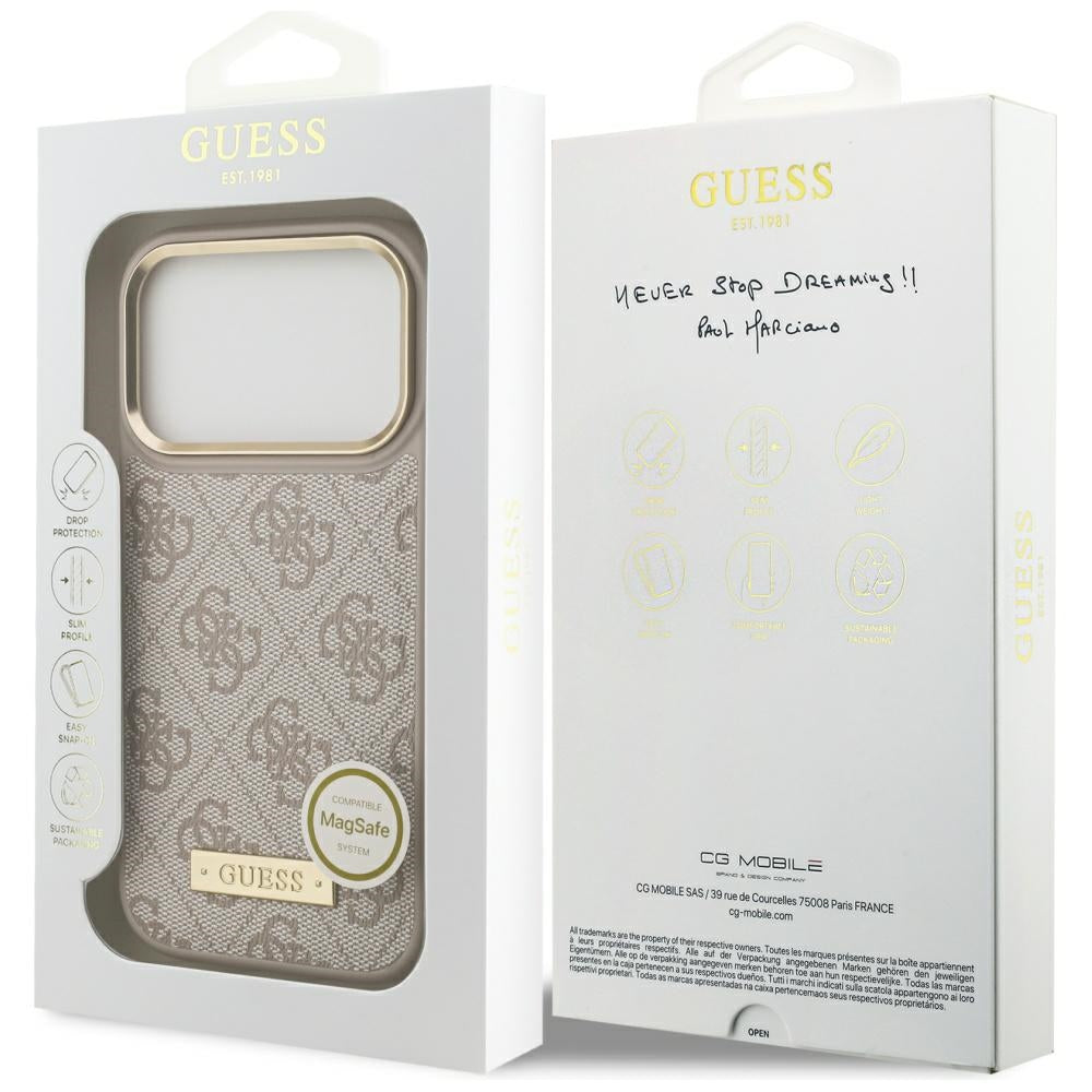 Guess 4G Logo Plate MagSafe dėklas iPhone 17 Pro - Rožinis -- iPhone 17 Pro